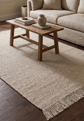 Saffron Rugs Flat Woven Cream  Scandinavian Rectangular Wool Area Rug