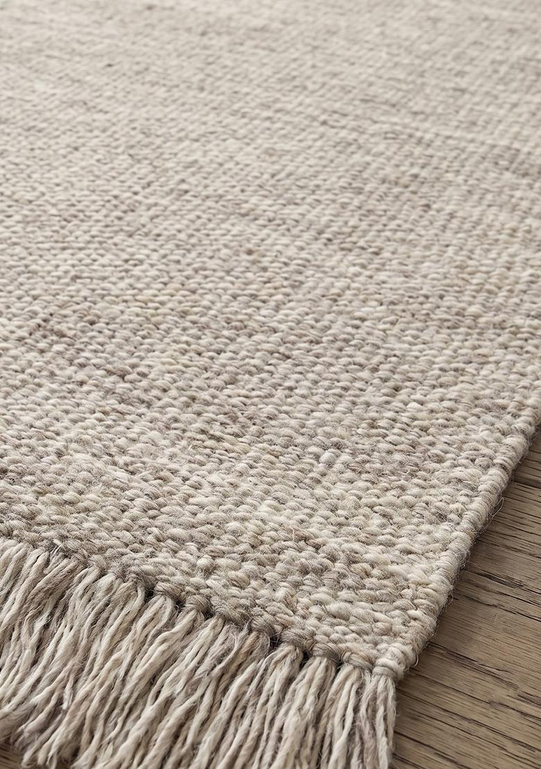 Saffron Rugs Flat Woven Cream  Scandinavian Rectangular Wool Area Rug - Indya