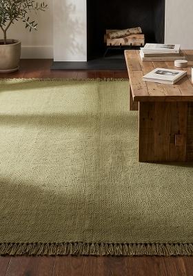 Saffron Rugs Flat Woven Olive Green  Casual Rectangular Wool Area Rug