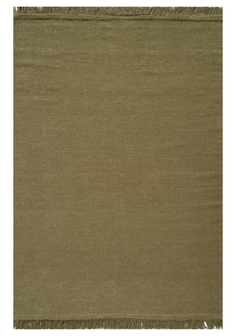 Saffron Rugs Flat Woven Olive Green  Casual Rectangular Wool Area Rug - Indya