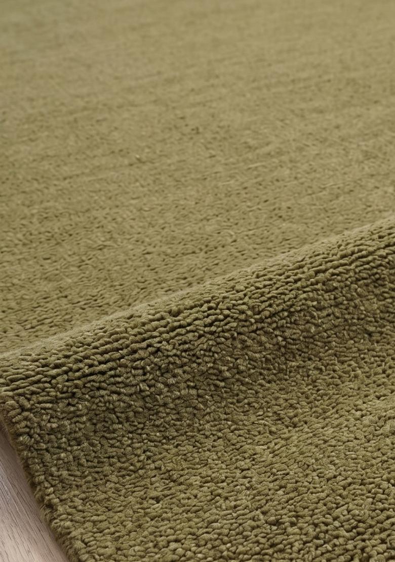Saffron Rugs Flat Woven Olive Green  Casual Rectangular Wool Area Rug - Indya
