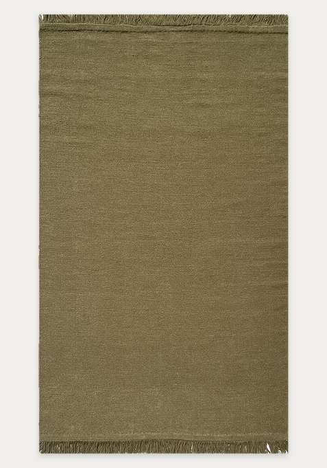 100% Wool Handmade Olive Green Rug | Casual Kilim Flat Weave Reversible Carpet For Living Room