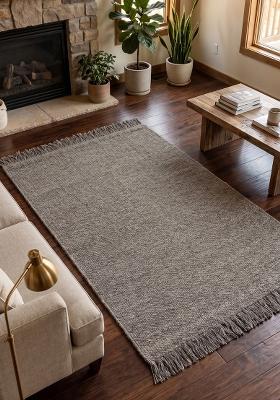 Saffron Rugs Flat Woven Grey  Scandinavian Rectangular Wool Area Rug