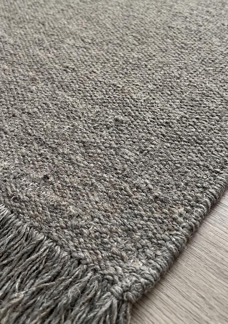 Saffron Rugs Flat Woven Grey  Scandinavian Rectangular Wool Area Rug - Indya
