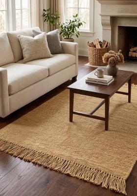 Saffron Rugs Flat Woven Mustard Yellow  Bohemian Rectangular Wool Area Rug