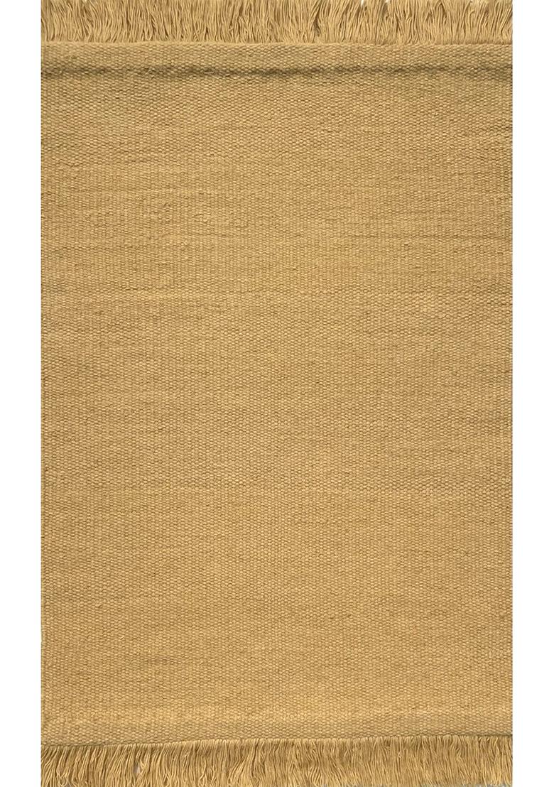 Saffron Rugs Flat Woven Mustard Yellow  Bohemian Rectangular Wool Area Rug - Indya