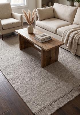 Saffron Rugs Flat Woven Light Grey  Scandinavian Rectangular Wool Area Rug