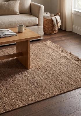 Saffron Rugs Flat Woven Natural Brown  Scandinavian Rectangular Wool Area Rug