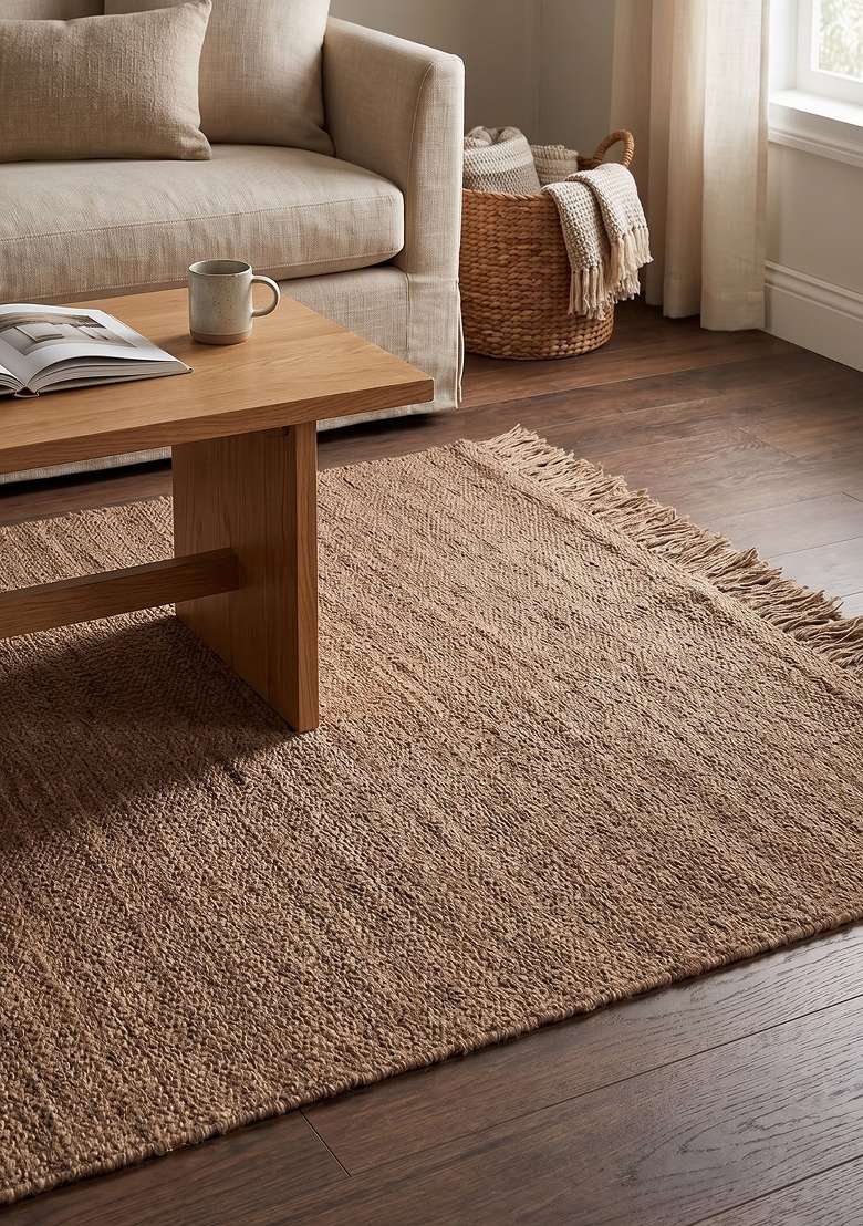 100% Wool Handmade Natural Brown Rug | Scandinavian Kilim Flat Weave Reversible Carpet For Living Room - Indya