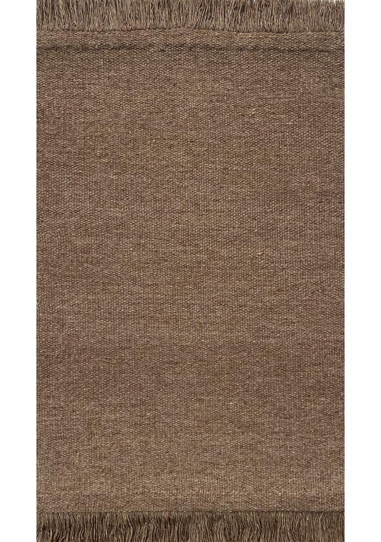 Saffron Rugs Flat Woven Natural Brown  Scandinavian Rectangular Wool Area Rug - Indya