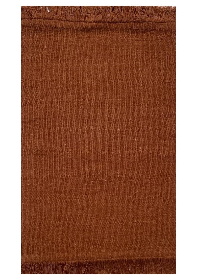 Saffron Rugs Flat Woven Rust  Bohemian Rectangular Wool Area Rug - Indya