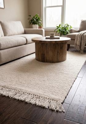 Saffron Rugs Flat Woven Cream 2  Scandinavian Rectangular Wool Area Rug