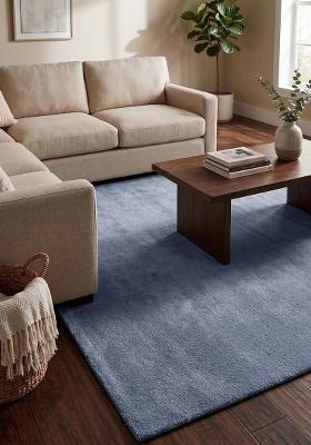 Saffron Rugs Hand Tufted Blue Solid Modern Rectangular Wool Area Rug
