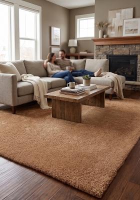 Saffron Rugs Hand Tufted Brown Solid Modern Rectangular Wool Area Rug