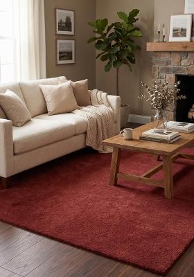 Saffron Rugs Hand Tufted Burgundy Solid Modern Rectangular Wool Area Rug