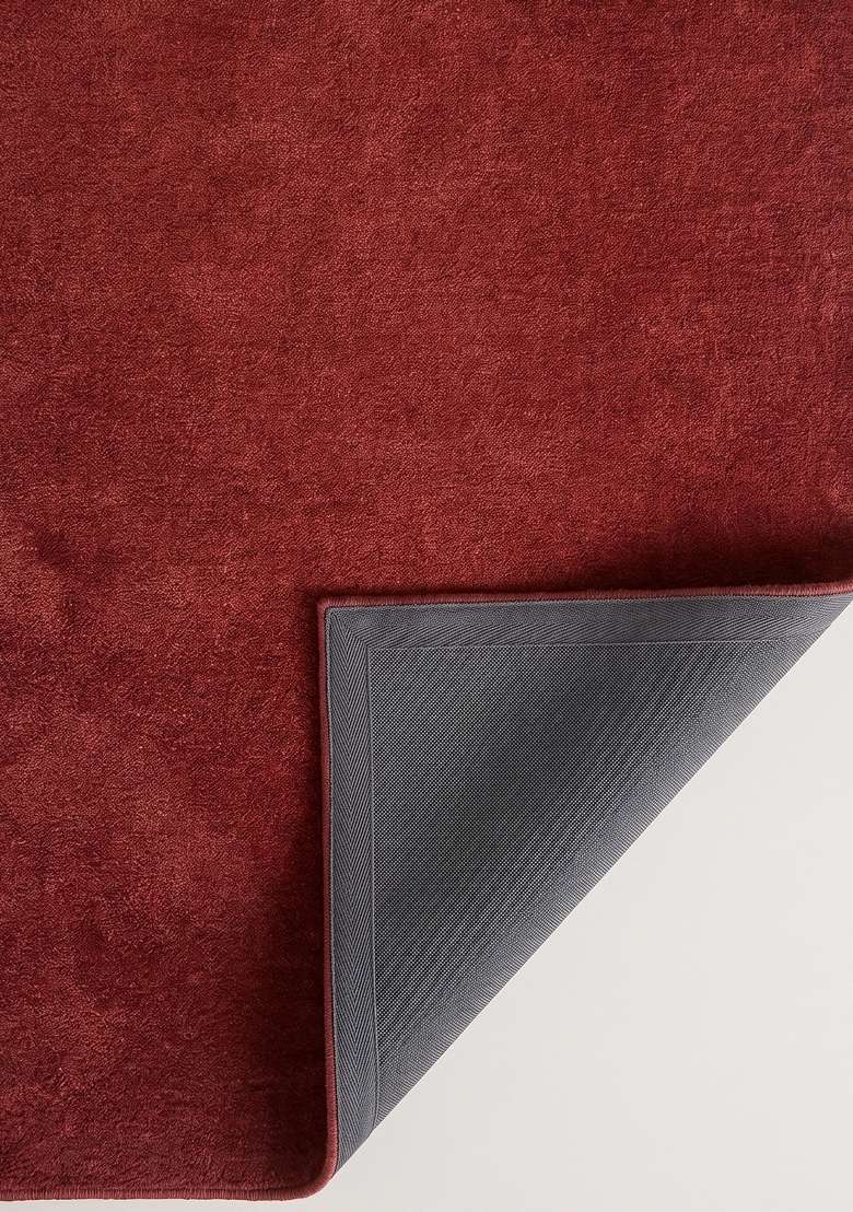 100% Wool Handmade Burgundy Rug | Modern Solid Carpet With Cotton Backing For Living Room - Indya