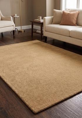Saffron Rugs Hand Tufted Butter Tan Solid Modern Rectangular Wool Area Rug