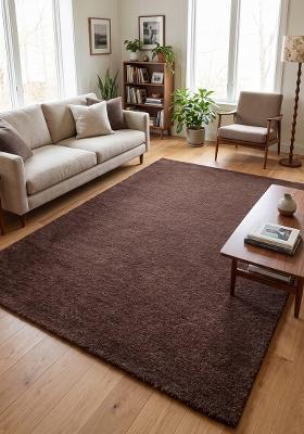 Saffron Rugs Hand Tufted Chocolate Brown Solid Modern Rectangular Wool Area Rug