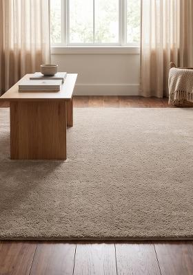 Saffron Rugs Hand Tufted Light Brown Solid Modern Rectangular Wool Area Rug