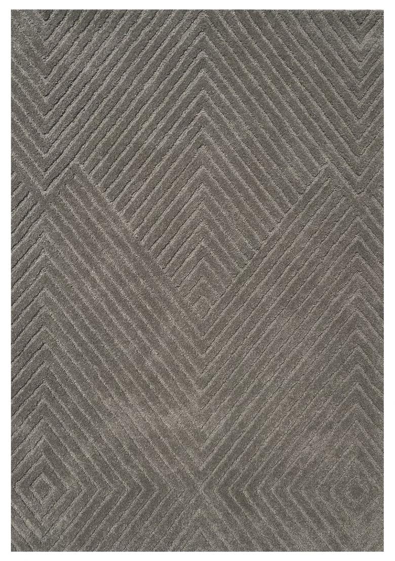 Saffron Rugs Hand Tufted Grey Geometric Contemporary Rectangular Wool Area Rug - Indya