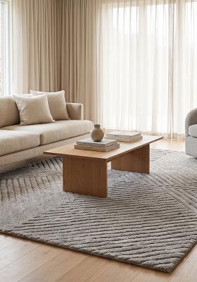 Saffron Rugs Hand Tufted Silver Grey Geometric Contemporary Rectangular Wool Area Rug