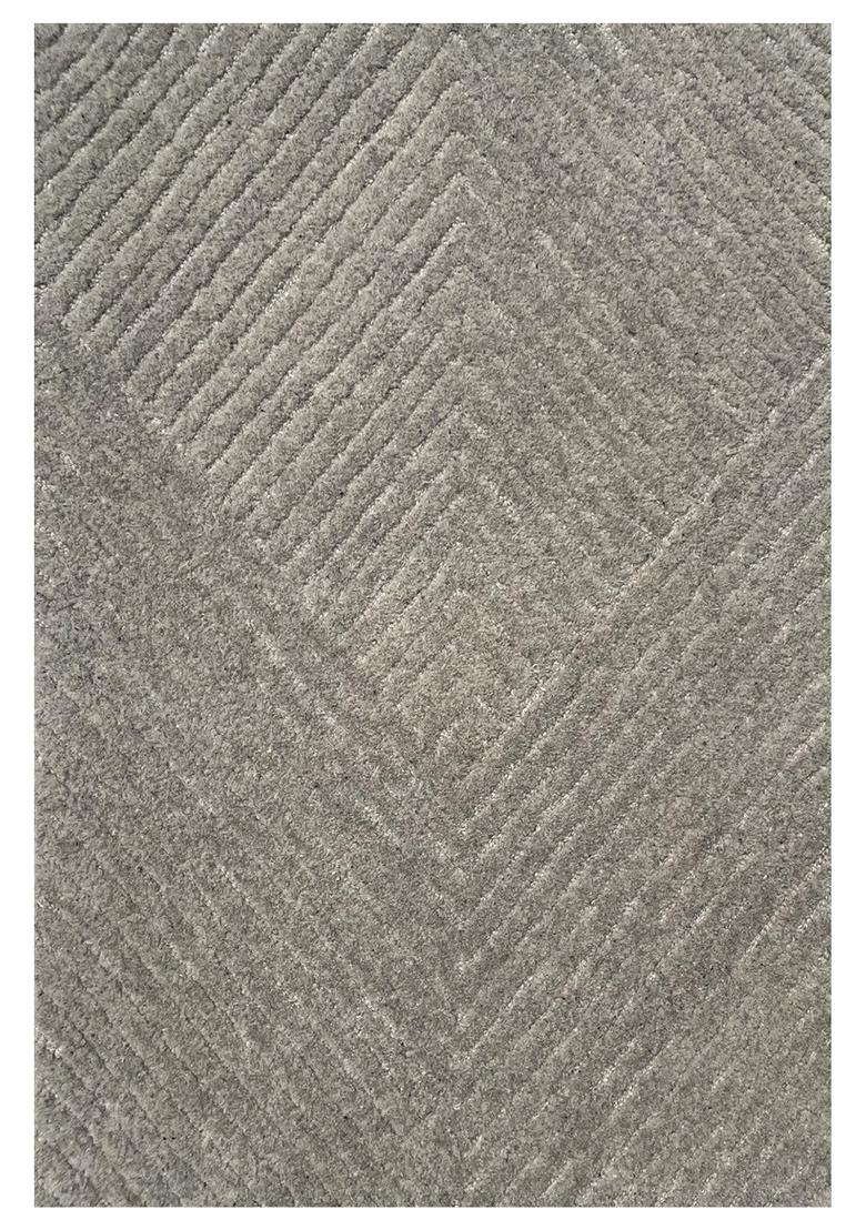 Saffron Rugs Hand Tufted Silver Grey Geometric Contemporary Rectangular Wool Area Rug - Indya
