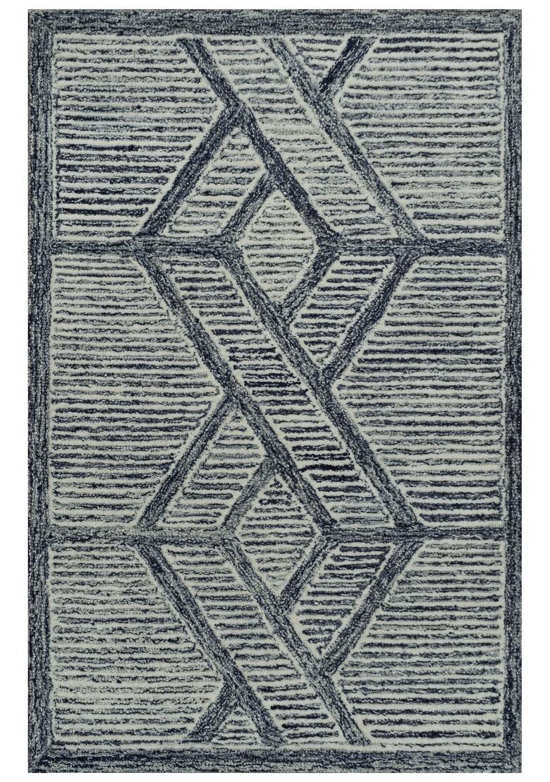 Saffron Rugs Hand Tufted Navy and Ivory Geometric Moroccan Rectangular Wool Area Rug - Indya