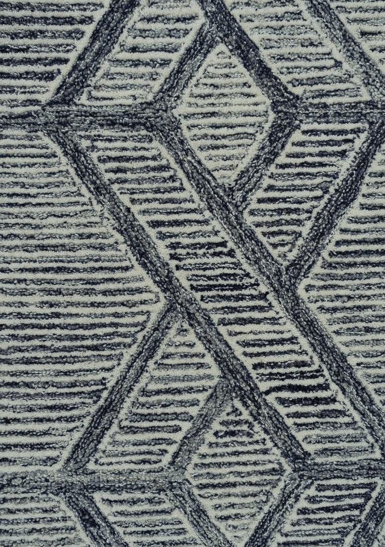 Saffron Rugs Hand Tufted Navy and Ivory Geometric Moroccan Rectangular Wool Area Rug - Indya