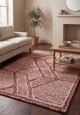 Saffron Rugs Hand Tufted Rust Pink Geometric Moroccan Rectangular Wool Area Rug