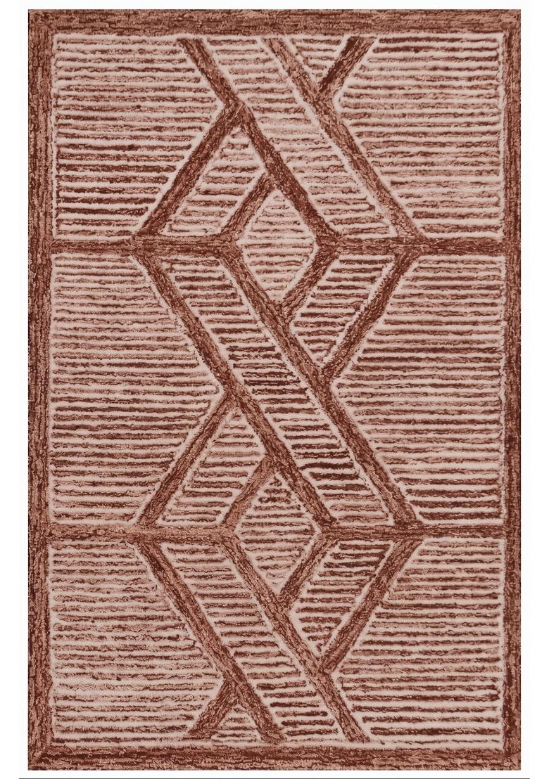 Saffron Rugs Hand Tufted Rust Pink Geometric Moroccan Rectangular Wool Area Rug - Indya