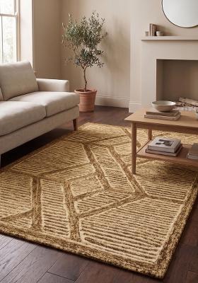 Saffron Rugs Hand Tufted Mustard Beige Geometric Moroccan Rectangular Wool Area Rug