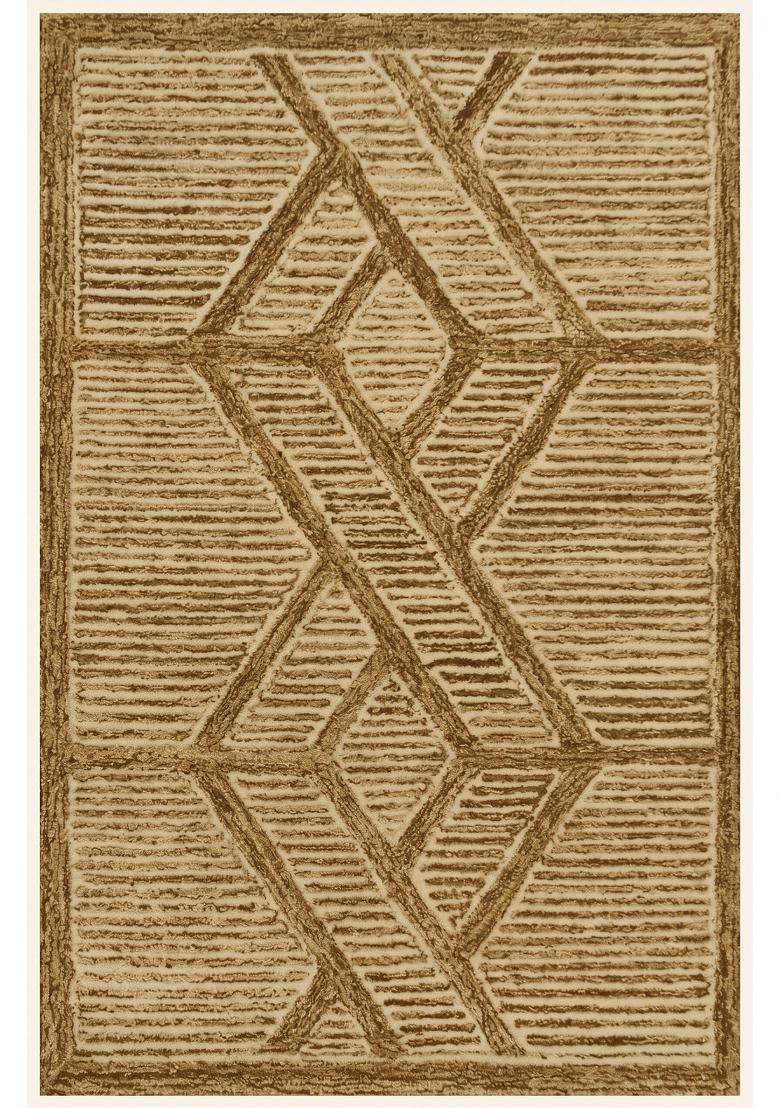Saffron Rugs Hand Tufted Mustard Beige Geometric Moroccan Rectangular Wool Area Rug - Indya