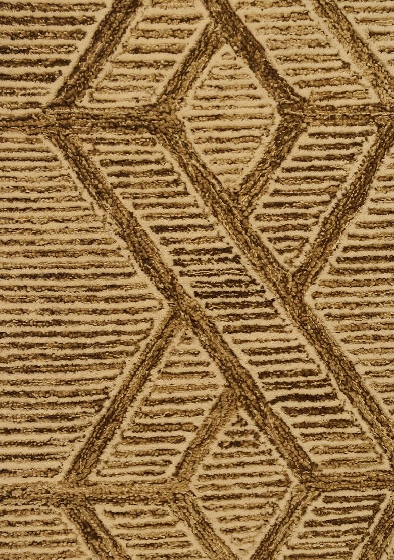 Saffron Rugs Hand Tufted Mustard Beige Geometric Moroccan Rectangular Wool Area Rug - Indya