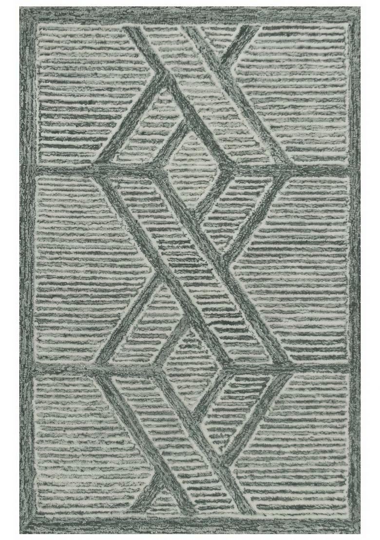 Saffron Rugs Hand Tufted Sage Green Geometric Moroccan Rectangular Wool Area Rug - Indya