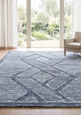 Saffron Rugs Hand Tufted Light Blue Geometric Moroccan Rectangular Wool Area Rug