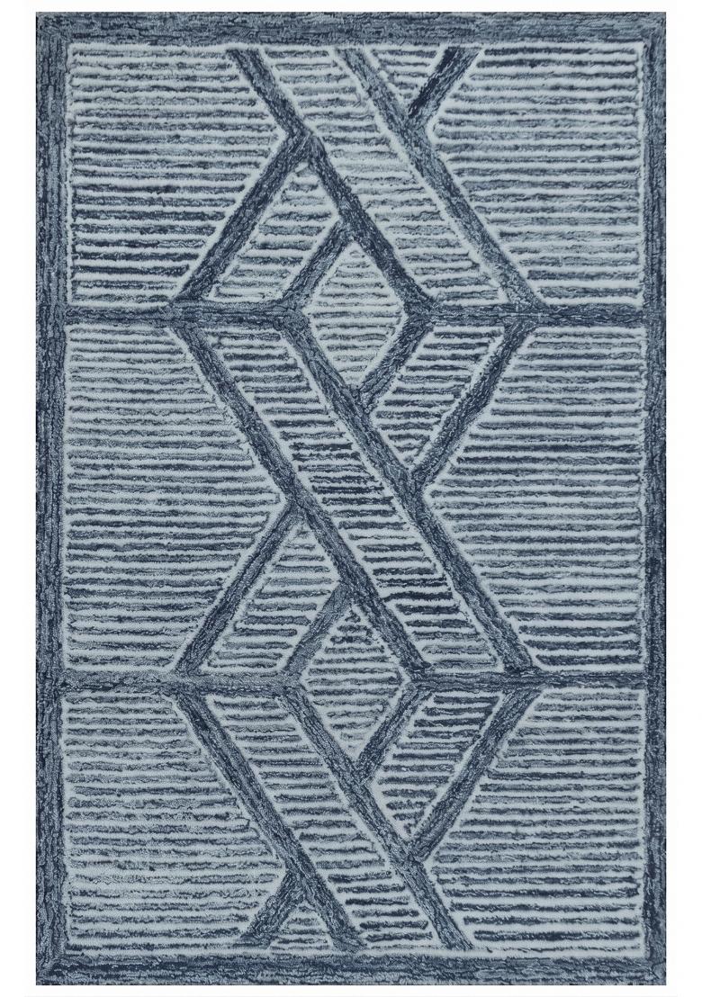 Saffron Rugs Hand Tufted Light Blue Geometric Moroccan Rectangular Wool Area Rug - Indya