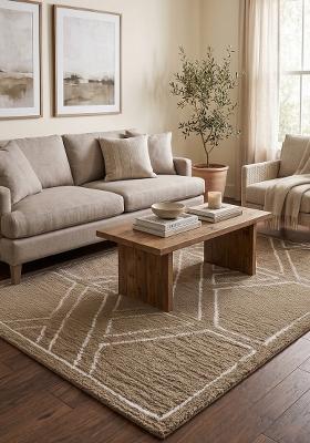 Saffron Rugs Hand Tufted Taupe Brown Geometric Bohemian Rectangular Wool Area Rug