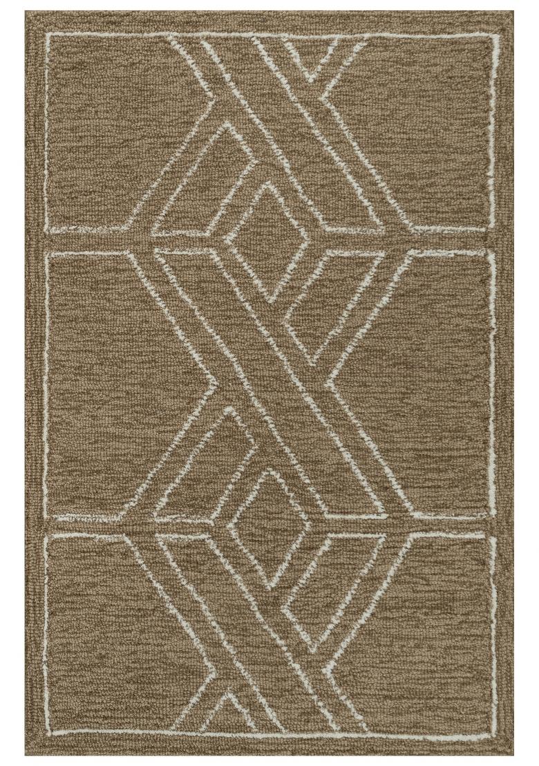 Saffron Rugs Hand Tufted Taupe Brown Geometric Bohemian Rectangular Wool Area Rug - Indya