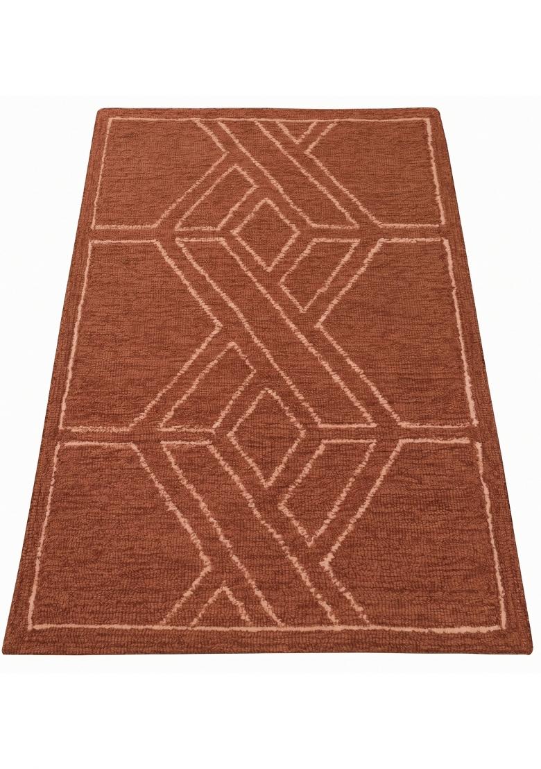Saffron Rugs Hand Tufted Terracotta Geometric Bohemian Rectangular Wool Area Rug - Indya