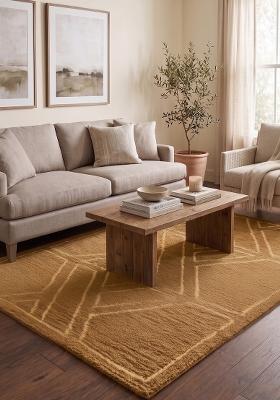 Saffron Rugs Hand Tufted Mustard Yellow Geometric Bohemian Rectangular Wool Area Rug