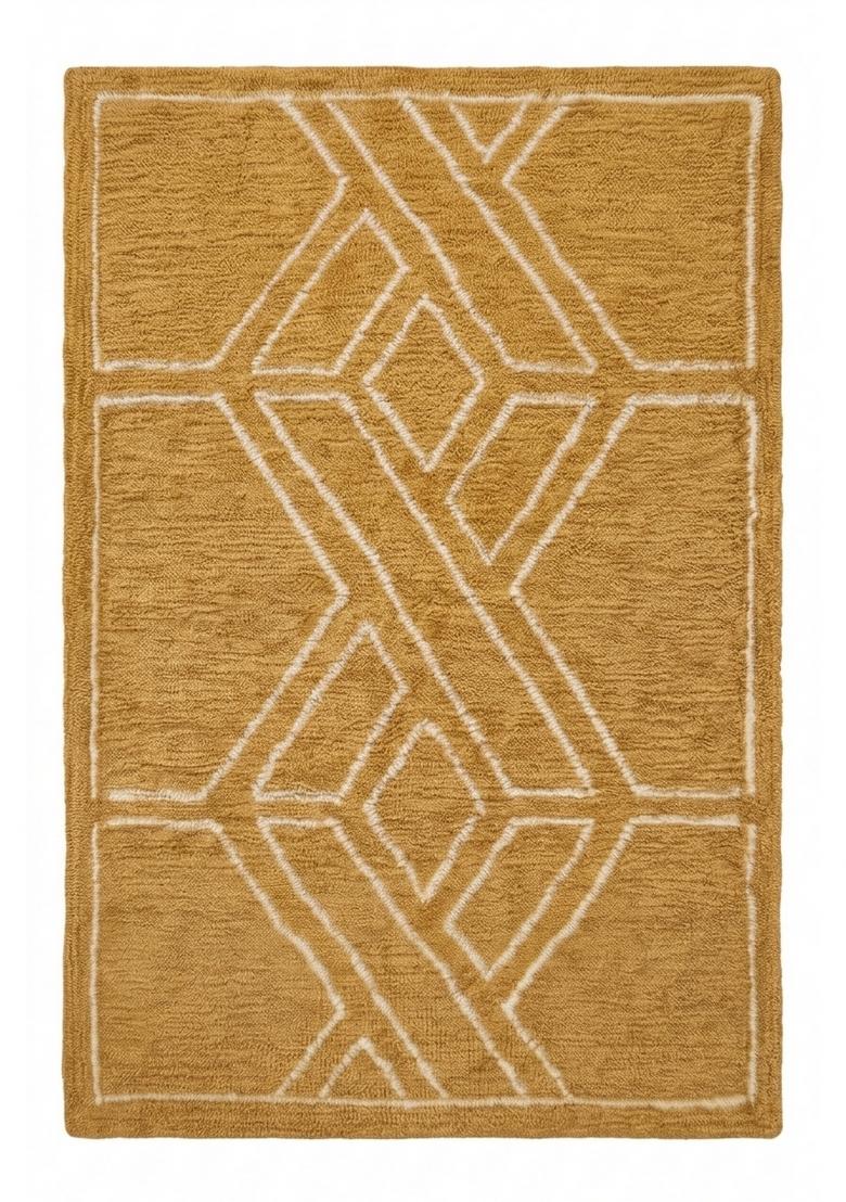 Saffron Rugs Hand Tufted Mustard Yellow Geometric Bohemian Rectangular Wool Area Rug - Indya