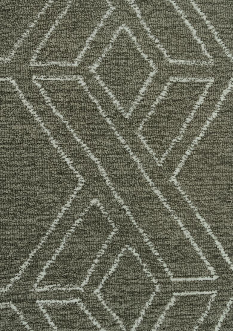 Saffron Rugs Hand Tufted Sage Green Geometric Bohemian Rectangular Wool Area Rug - Indya