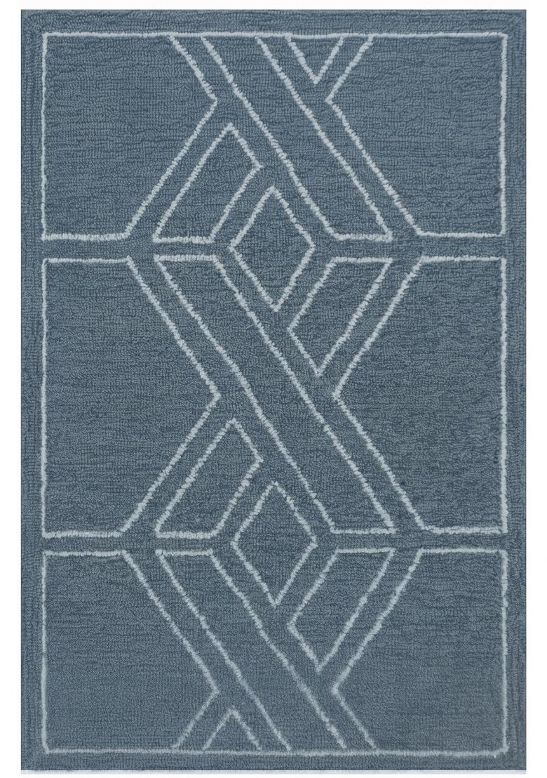 Saffron Rugs Hand Tufted Slate Blue Geometric Bohemian Rectangular Wool Area Rug - Indya