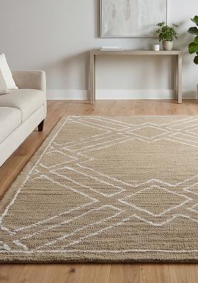 Saffron Rugs Hand Tufted Beige Trellis Bohemian Rectangular Wool Area Rug
