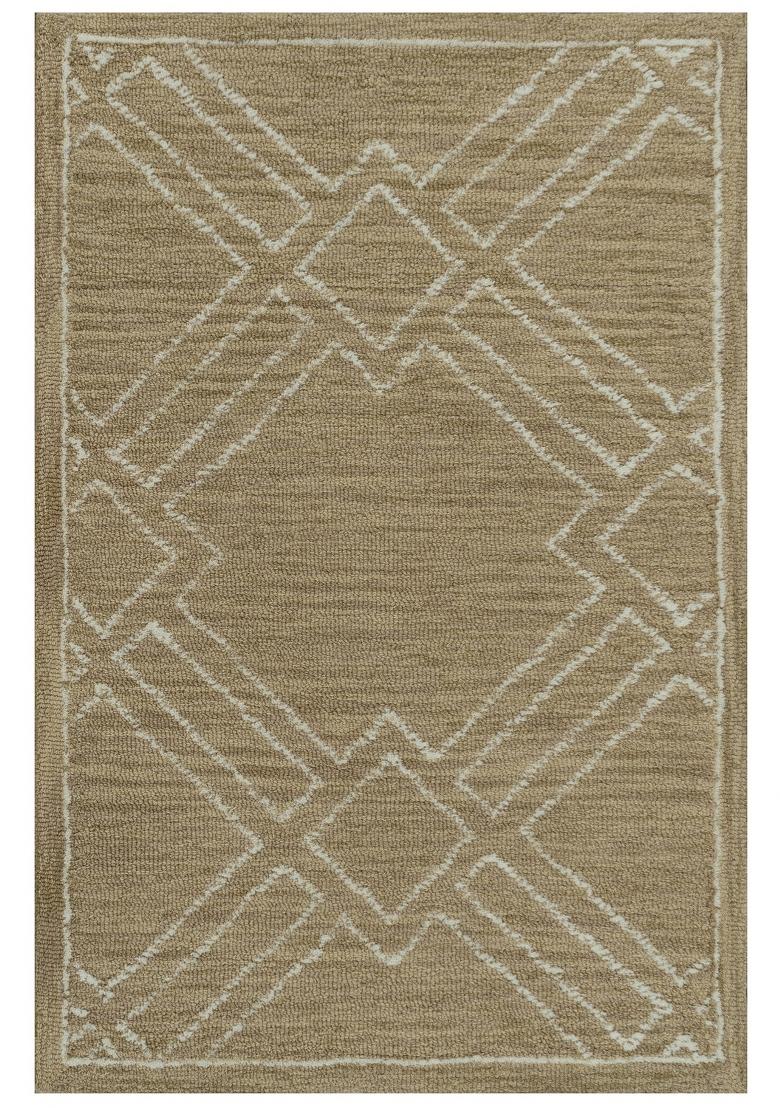 Saffron Rugs Hand Tufted Beige Trellis Bohemian Rectangular Wool Area Rug - Indya