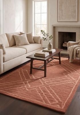 Saffron Rugs Hand Tufted Terracotta Trellis Bohemian Rectangular Wool Area Rug