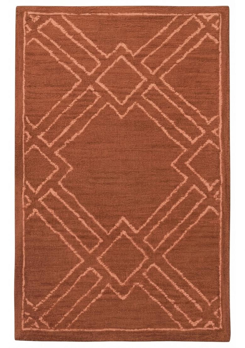 Saffron Rugs Hand Tufted Terracotta Trellis Bohemian Rectangular Wool Area Rug - Indya