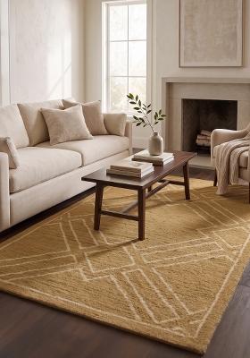 Saffron Rugs Hand Tufted Mustard Gold Trellis Bohemian Rectangular Wool Area Rug