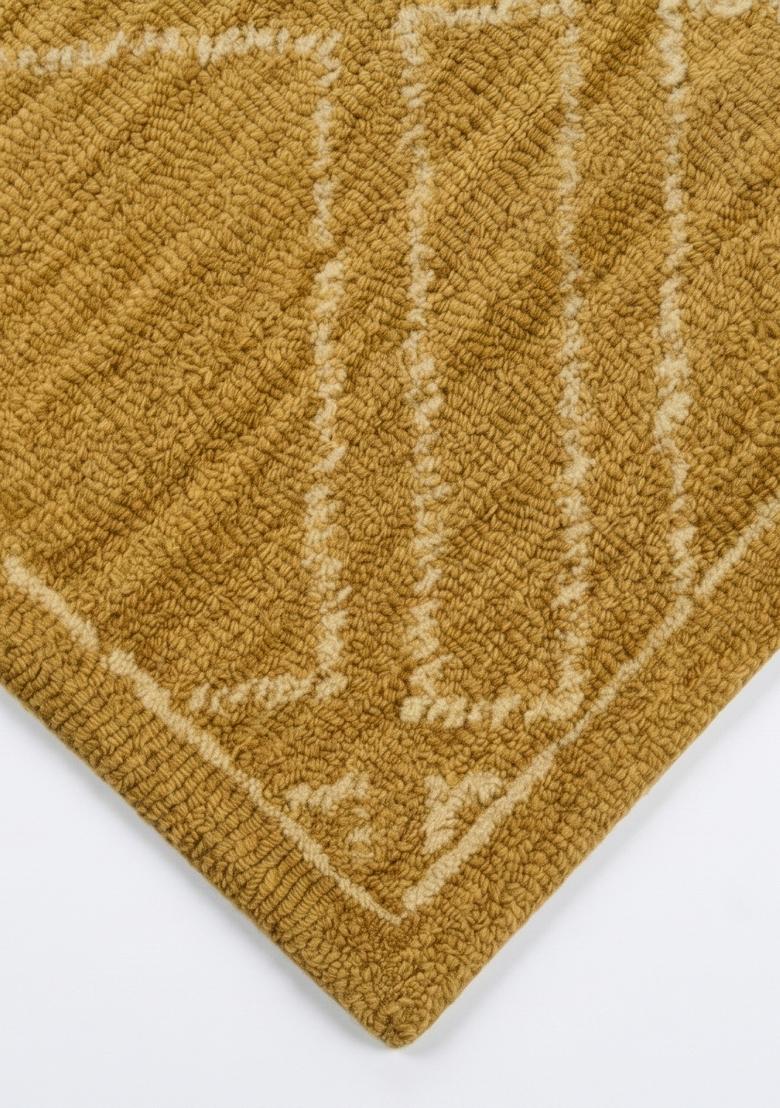 Saffron Rugs Hand Tufted Mustard Gold Trellis Bohemian Rectangular Wool Area Rug - Indya