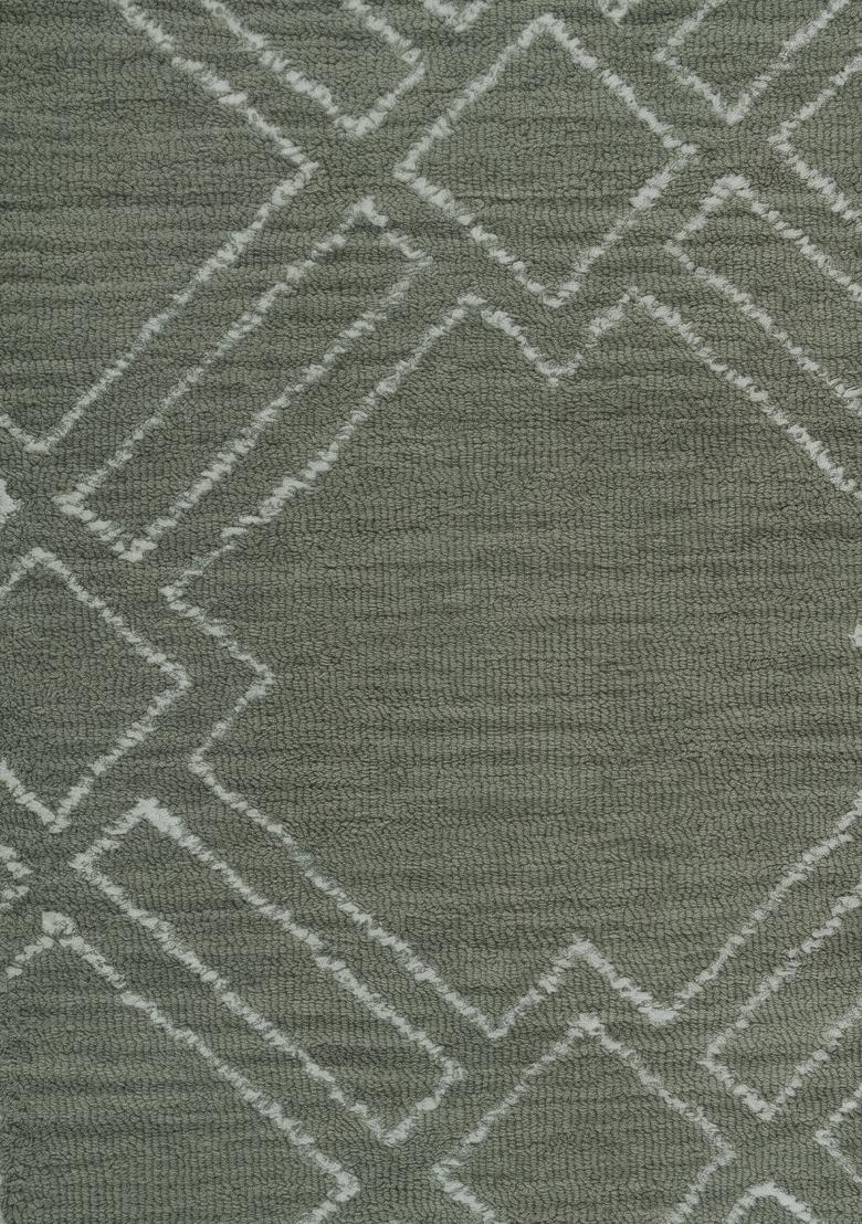 Saffron Rugs Hand Tufted Sage Green Trellis Bohemian Rectangular Wool Area Rug - Indya